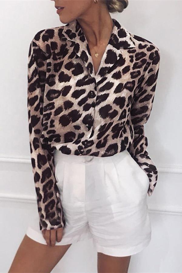 Casual Leopard Print V-neck Chiffon