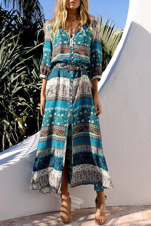 Holiday Ethnic Print Beach Long Skirt