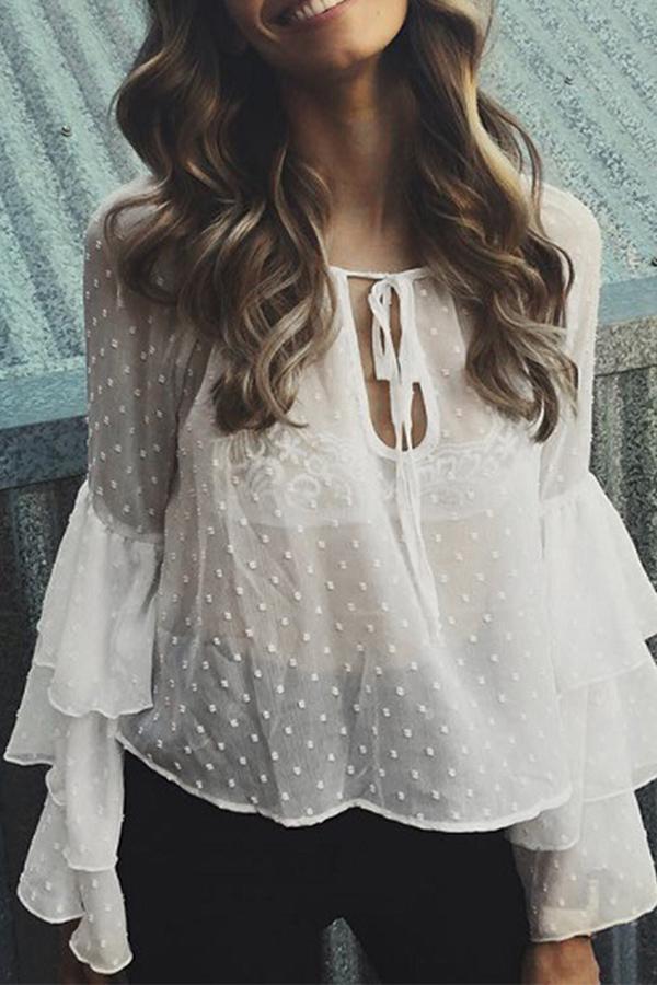 Chiffon Flared Sleeve See-Through Loose