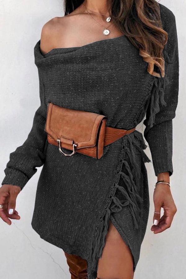 Fashion Strapless Knitted Tassel Sweater Dress