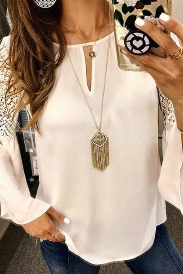 Spliced ??Lace Casual Long-Sleeved Top