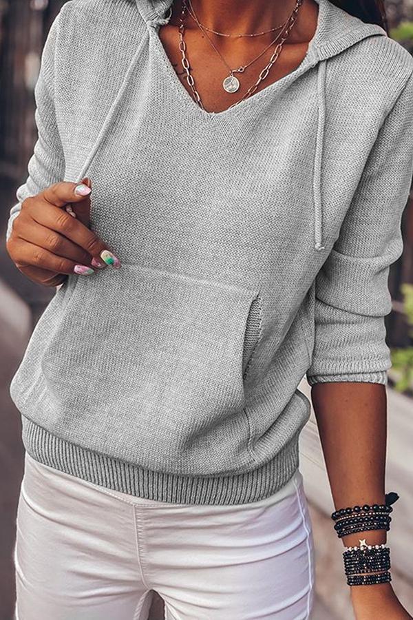 Casual Hooded Drawstring Pocket Sweater