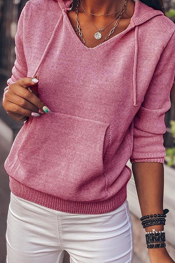 Casual Hooded Drawstring Pocket Sweater