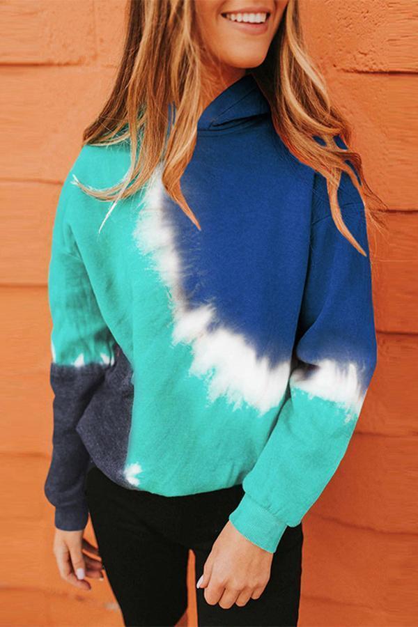 Tie-dye Color Block Hoodie Loose Sweatshirt