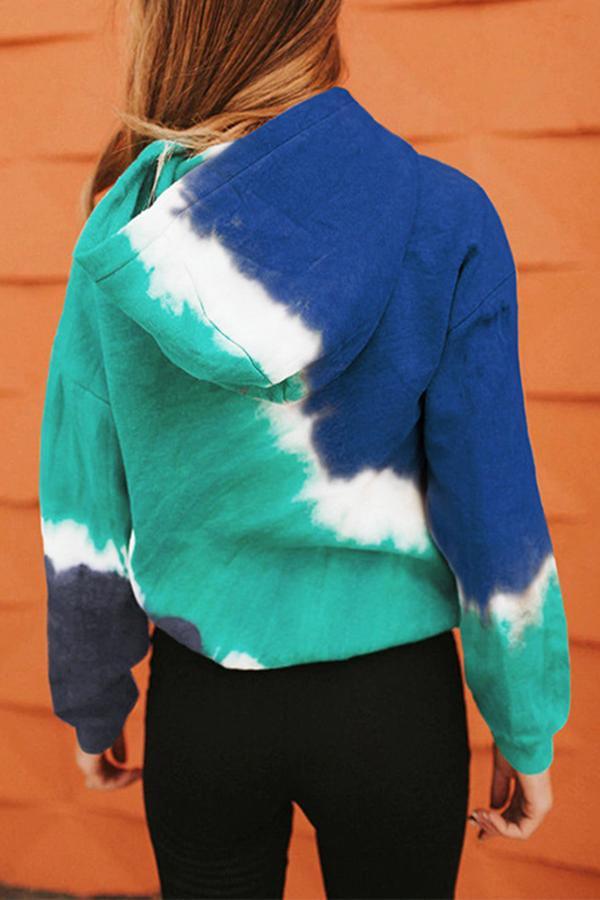 Tie-dye Color Block Hoodie Loose Sweatshirt