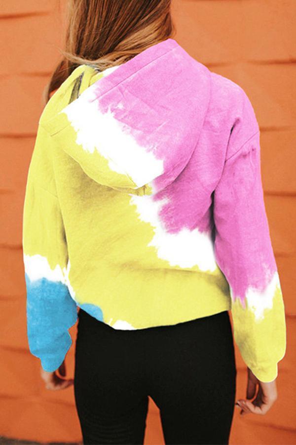 Tie-dye Color Block Hoodie Loose Sweatshirt