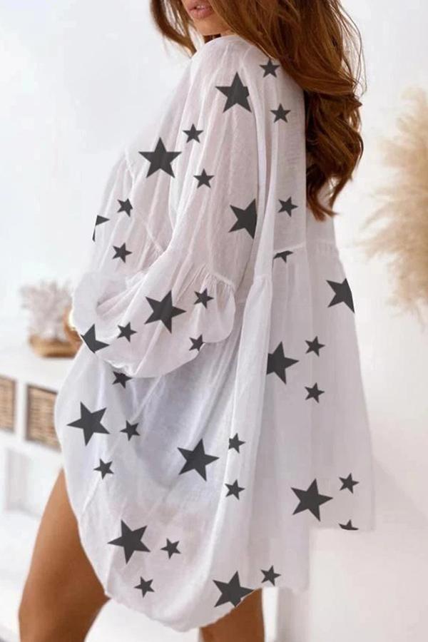 Star Pattern V-neck Chiffon Loose T-Shirt