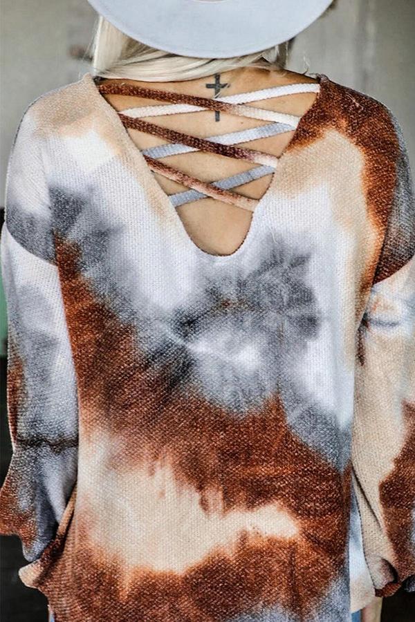 Tie-Dye Drop-Shoulder Print Back Cross Top