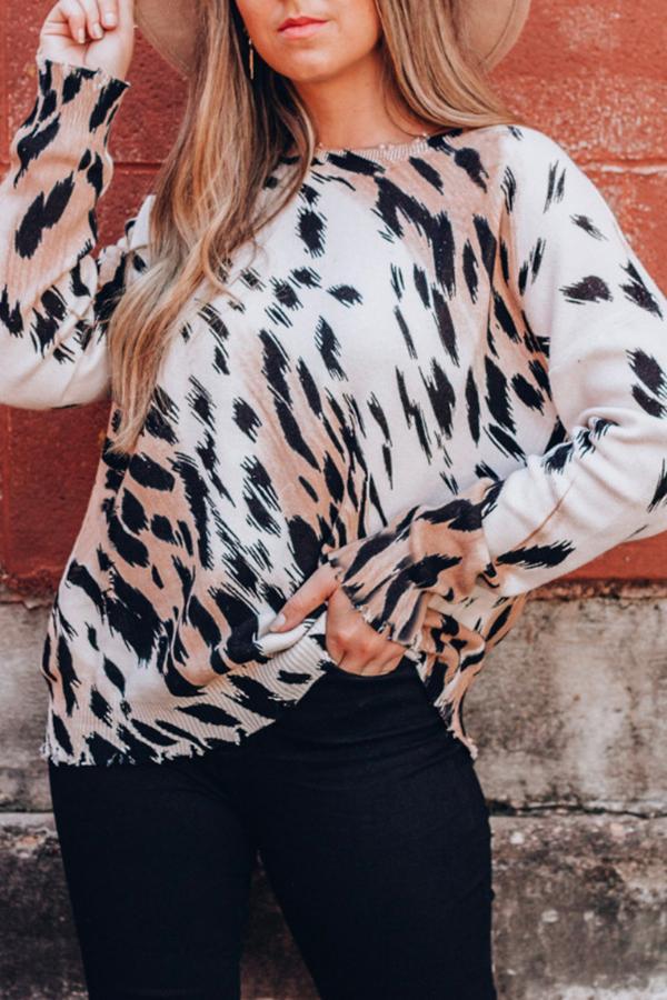 Leopard Print Loose Long Sleeve Sweater T-Shirt