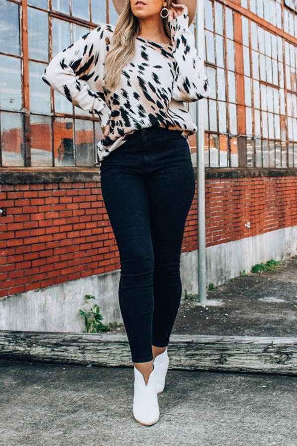 Leopard Print Loose Long Sleeve Sweater T-Shirt