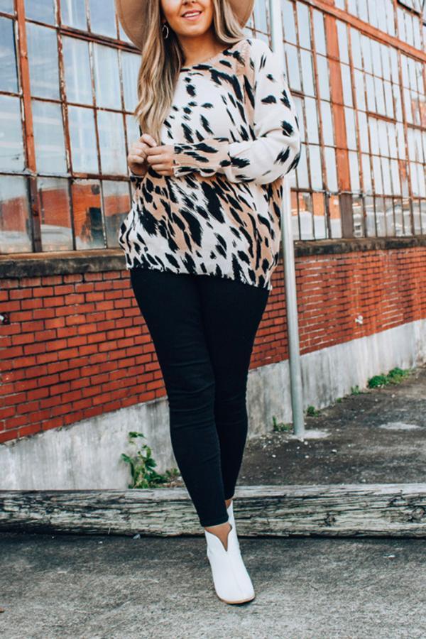 Leopard Print Loose Long Sleeve Sweater T-Shirt