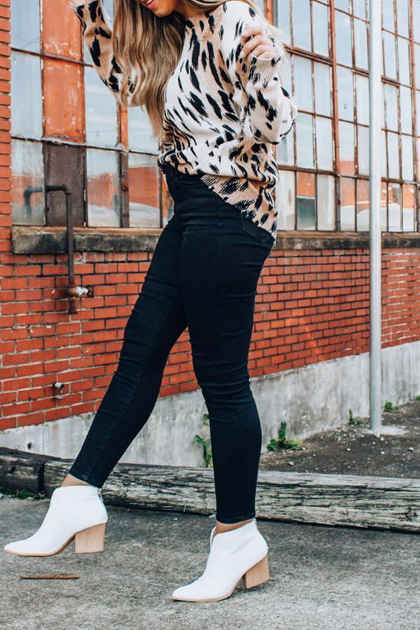 Leopard Print Loose Long Sleeve Sweater T-Shirt