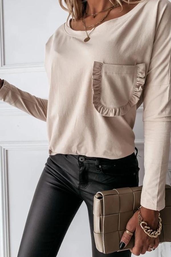 Lace Pocket Long Sleeve T-Shirt Top