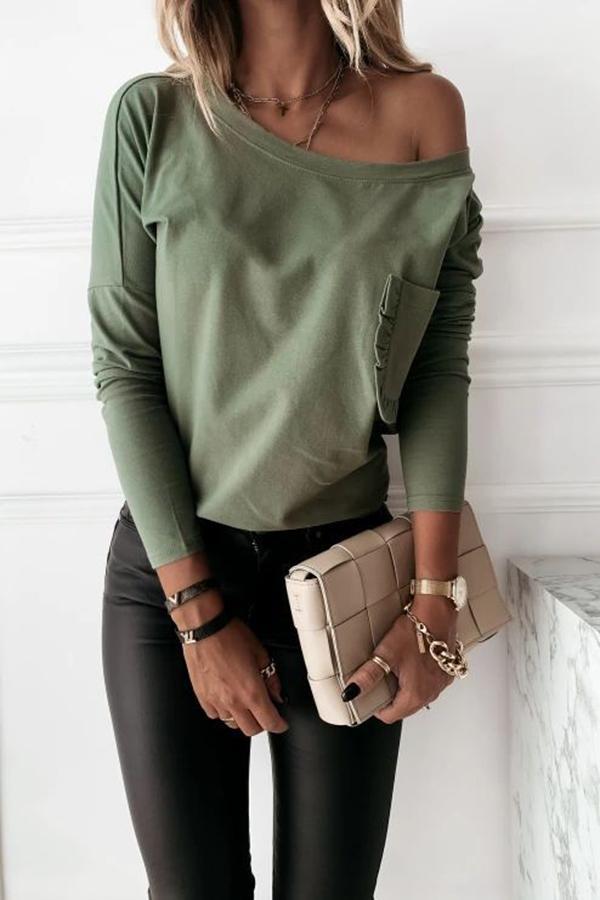 Lace Pocket Long Sleeve T-Shirt Top