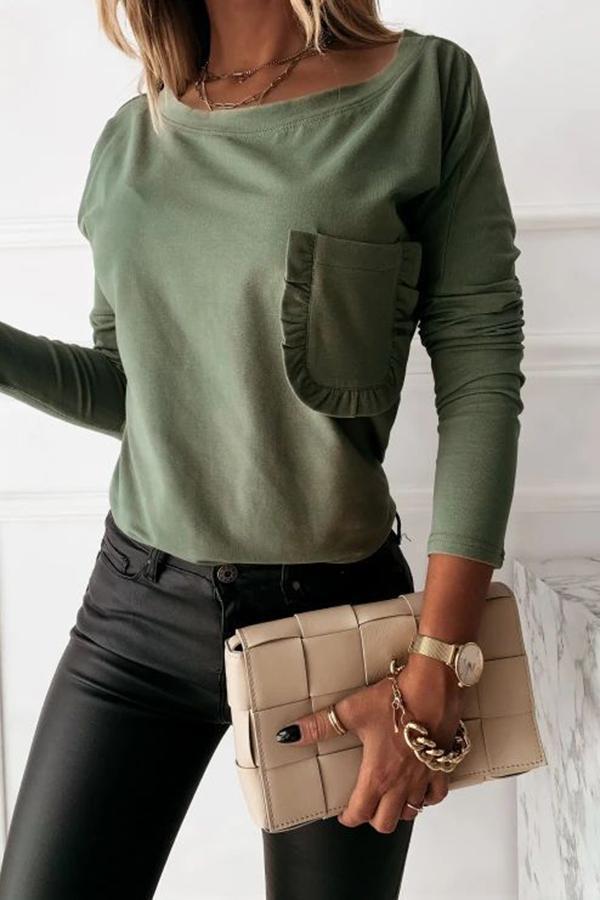 Lace Pocket Long Sleeve T-Shirt Top