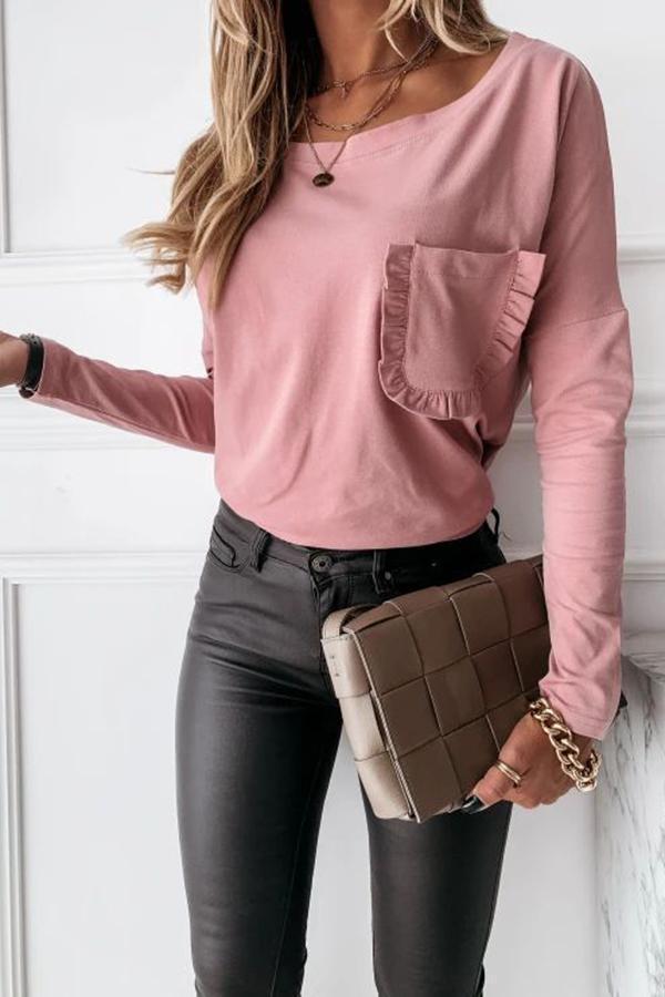 Lace Pocket Long Sleeve T-Shirt Top