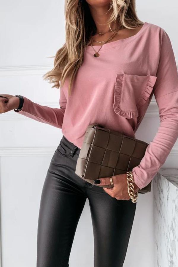 Lace Pocket Long Sleeve T-Shirt Top