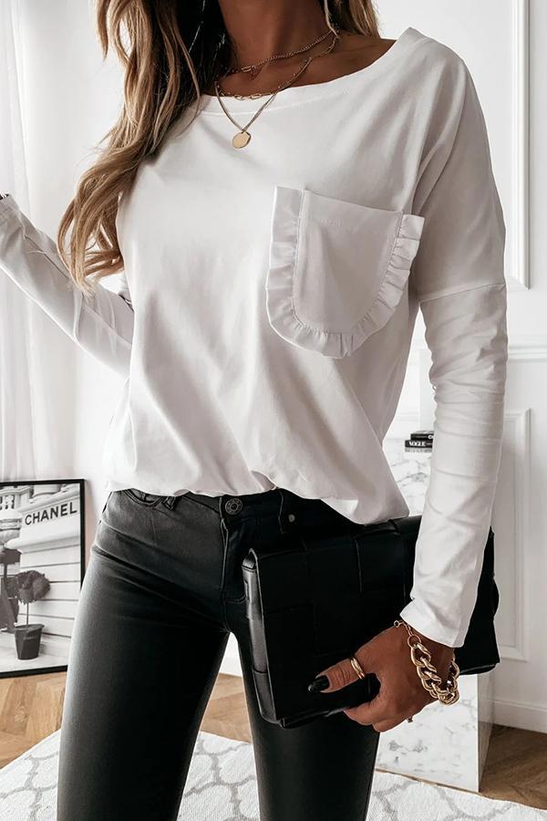 Lace Pocket Long Sleeve T-Shirt Top