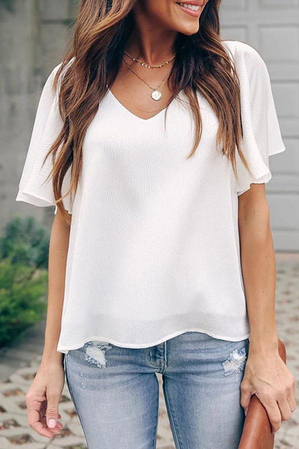 V-neck Ruffle Sleeve Short Sleeve Top