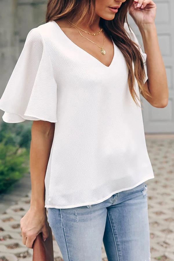 V-neck Ruffle Sleeve Short Sleeve Top