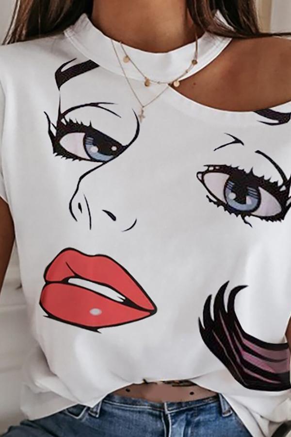 Lip Print Halterneck Short-Sleeved T-Shirt