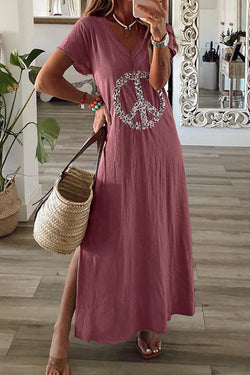 Fashion Casual Loose Slit Short Sleeve Dress