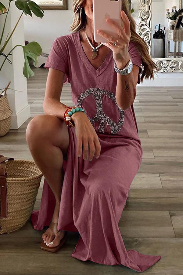 Fashion Casual Loose Slit Short Sleeve Dress