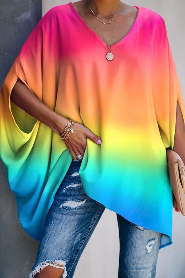 Tie-dye Print Pullover Bat Sleeve T-Shirt