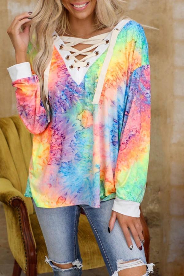 Tie-Dyed V-Neck Tie Casual Top