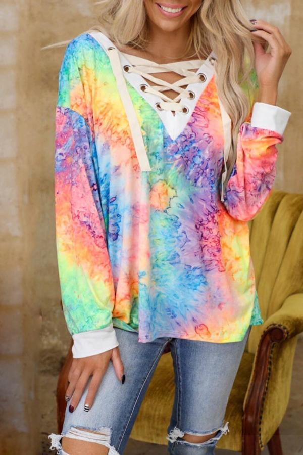 Tie-Dyed V-Neck Tie Casual Top