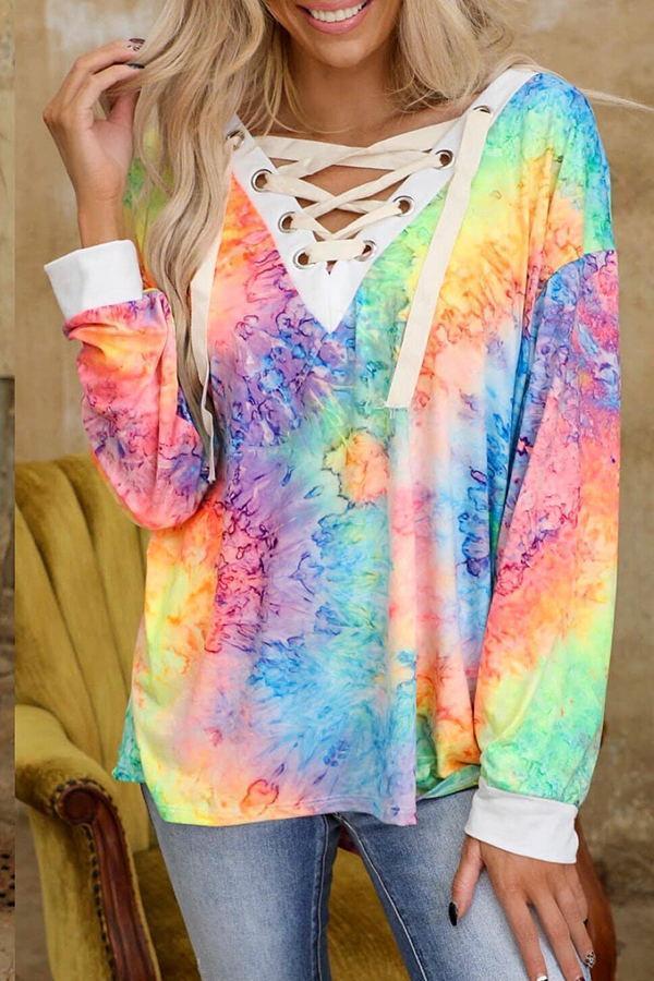 Tie-Dyed V-Neck Tie Casual Top