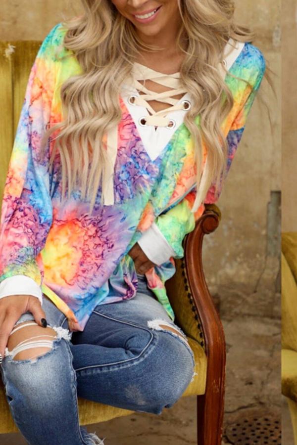 Tie-Dyed V-Neck Tie Casual Top