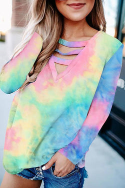 Solid Color Long Sleeve V-neck T-shirt