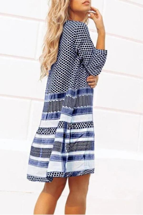 Striped Print Dress With Sleeves