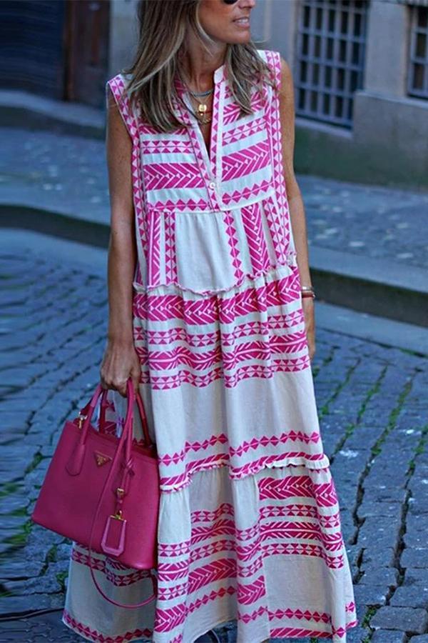 Geometric Print V-neck Sleeveless Dress