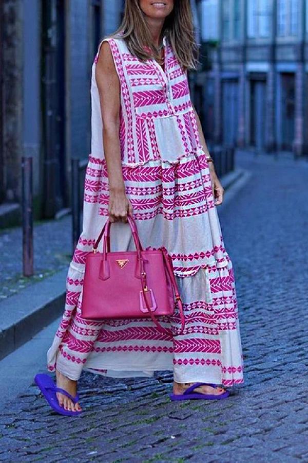 Geometric Print V-neck Sleeveless Dress