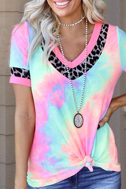 Tie-dye Short Sleeve V-neck Casual T-shirt