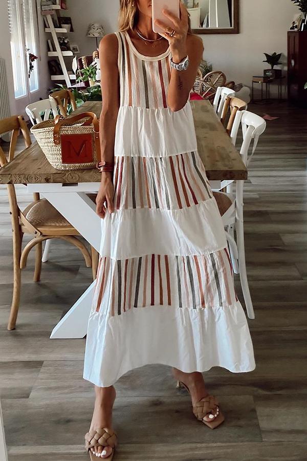 Striped Contrast Color Sleeveless Dress