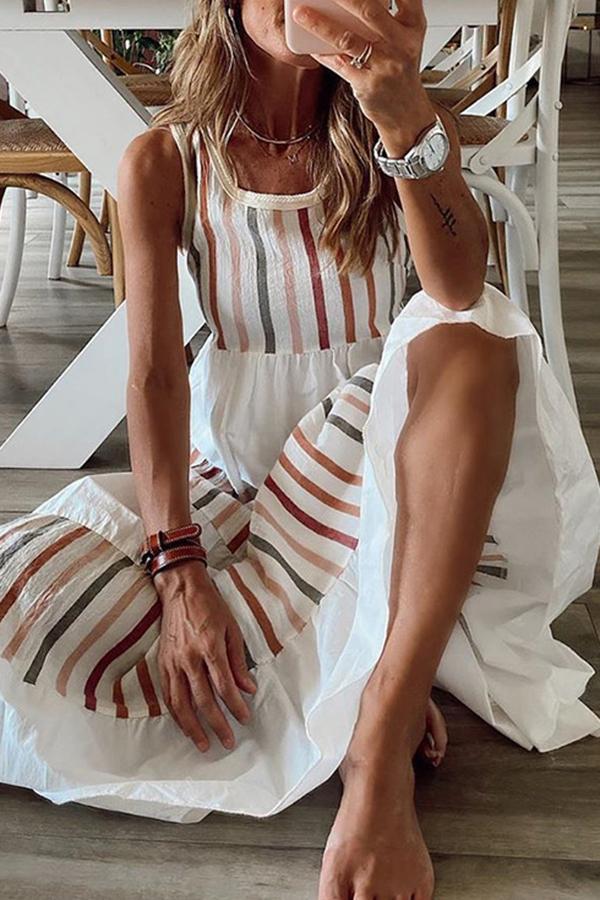 Striped Contrast Color Sleeveless Dress