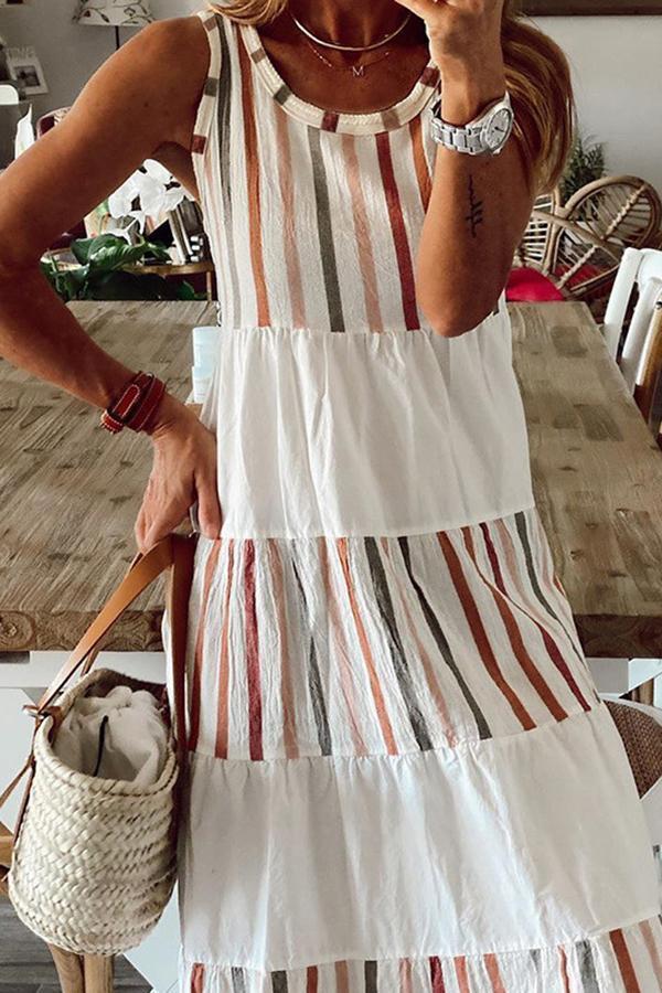 Striped Contrast Color Sleeveless Dress