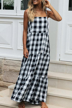 Fashion Plaid Sling Halter Dress