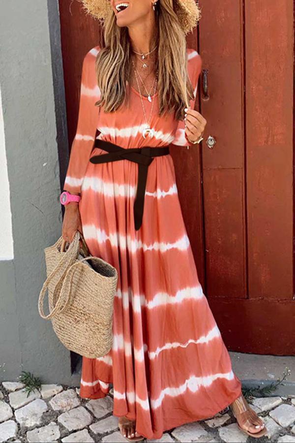 Long Sleeve Striped Mid-length Dress