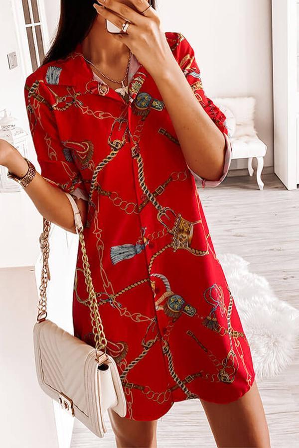 Temperament Printed Long Shirt Dress