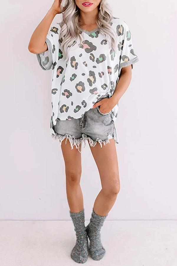 Summer Loose V-neck Short Sleeve T-shirt