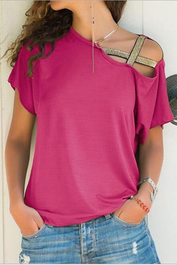 Sexy Lrregular Cross Shoulder T-shirt