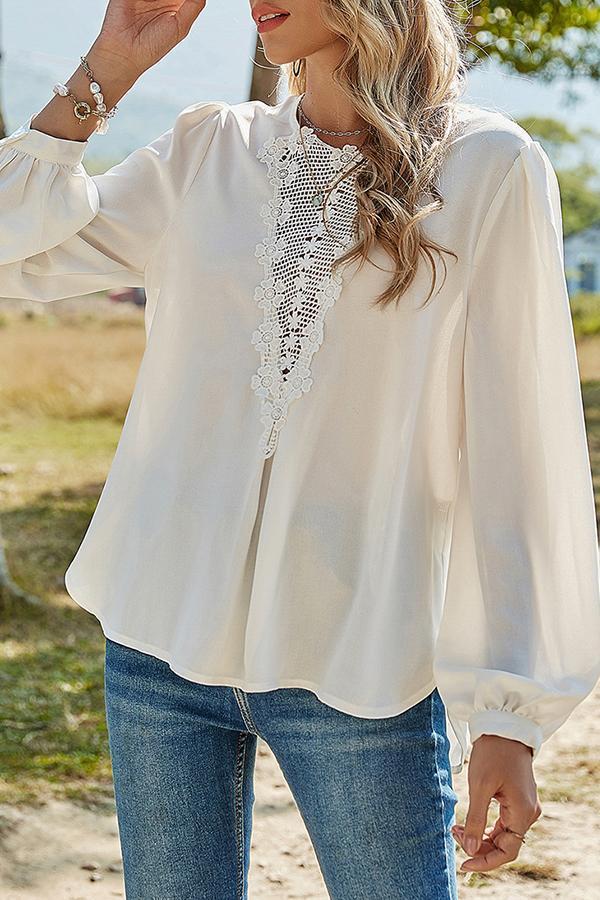 Temperament Hollow Flower Lace Shirt