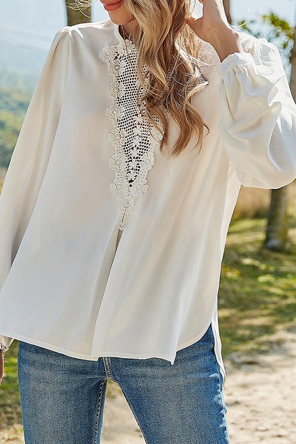 Temperament Hollow Flower Lace Shirt