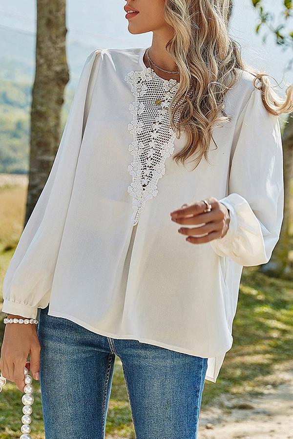 Temperament Hollow Flower Lace Shirt