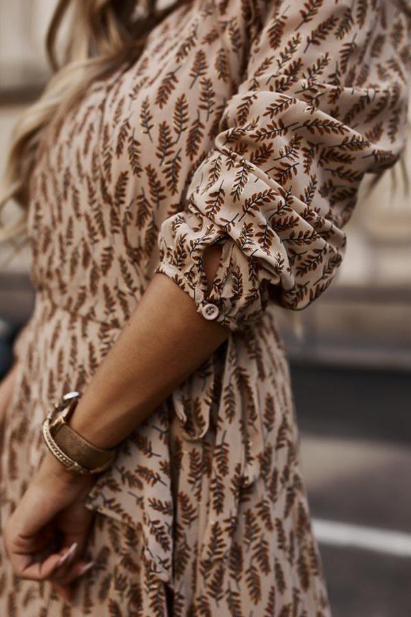 Long Sleeve V-neck Fashion Print Dress