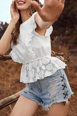 Sexy See-through Short Ruffled Lace Shirt